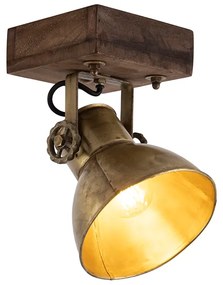 Industriële plafondSpot / Opbouwspot / Plafondspot brons met hout 18 cm - Mangoes Industriele / Industrie / Industrial E27 rond Binnenverlichting Lamp