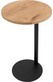 Goossens Nachtkastje Runt, Voet rond metaal ral 9005 zwart, blad massief eik