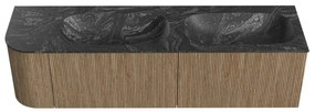 Mondiaz Kurve-dlux 165cm badmeubel ronding links dusk met 2 lades en 1 deur en wastafel stor small dubbel/rechts zonder kraangat lava