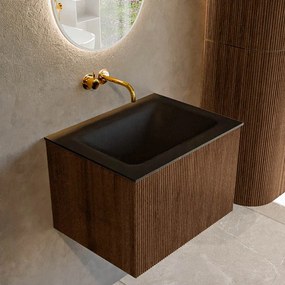 Mondiaz Kurve 60cm badmeubel walnut met 1 lade en wastafel cloud midden zonder kraangat urban
