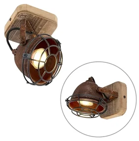 Industriële Spot / Opbouwspot / Plafondspot roestbruin met hout kantelbaar - Gina Industriele / Industrie / Industrial GU10 rond Binnenverlichting Lamp