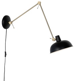 Retro wandlamp zwart met brons - Milou