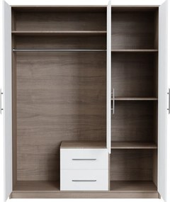 Kledingkast Cavmero 103, Sonoma eik, Wit, 190x150x56cm, 121 kg, Kledingkast deuren: Met scharnieren, Aantal planken: 4, Aantal planken: 4