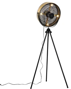 Vloerventilator zwart met goud 4-lichts dimbaar - Kim Modern E14 Binnenverlichting Lamp