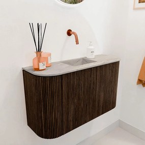 Mondiaz Joya DLux 75cm toiletmeubel ronding links/rechts walnut met wastafel faye midden zonder kraangat glace