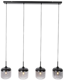 Design hanglamp zwart met goud en smoke glas 4-lichts - Kyan