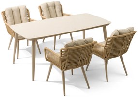 Tuinset 4 personen 180 cm Aluminium/wicker Taupe Coco Custa/Vienna