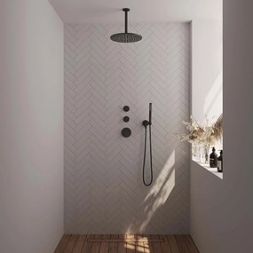 Brauer Black Edition complete inbouw regendouche met staafhanddouche, plafondarm en hoofddouche 30cm set 6 zwart mat
