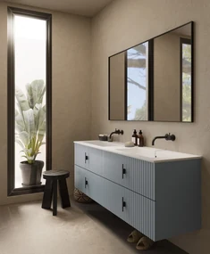 Muebles Avila badmeubel ribbelfront 160cm baby blauw met dubbele wastafel zonder kraangaten
