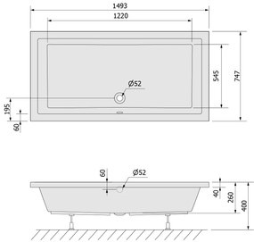 Polysan Deep rechthoekige douchebak 150x75x26cm wit