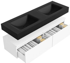 Zaro Alan badmeubel 140cm talc 2 lades met vrijhangende wastafel cloud dubbel 2 kraangaten urban