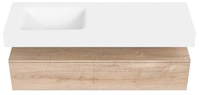 Zaro Alan badmeubel 140cm washed oak 1 lade met vrijhangende wastafel cloud links zonder kraangat talc