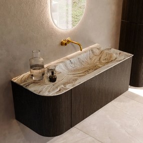 Mondiaz Kurve-dlux 115cm badmeubel ronding links shadow met 1 lade en deur en wastafel big small rechts zonder kraangat glace