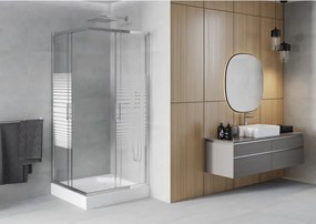 Mexen Rio vierkante douchecabine 90 x 90 cm, witte strepen, chroom + douchebak, wit - 860-090-090-01-20-4510