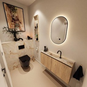 MONDIAZ TURE-DLUX 100cm toiletmeubel Washed Oak. EDEN wastafel Frappe positie midden. Met 1 kraangat. TUREDX100WASM1FRA