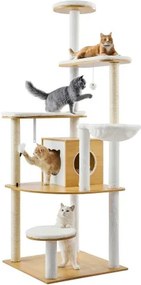 VEVOR Kattenboom, 600x600x1750mm Grote klimboom, krabpaal voor katten, meerlaags indoor activiteitencentrum met comfortabele zitplaats, sisal kattenboom, hangmat, speelhuisje voor kittens