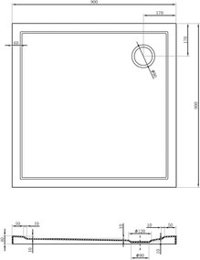 Mexen Flow vierkante douchebak slim 90 x 90 cm, witte glans - 46S109090