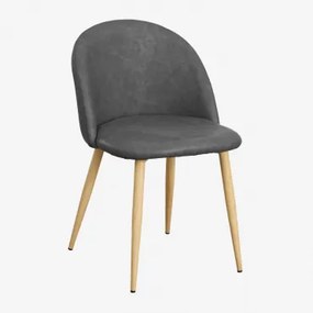 Pakket Van 4 Kana Eetkamerstoelen Met Kunstlederen Bekleding Grijs – Antraciet & Natuurlijk Hout - Sklum