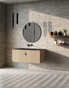 Muebles Raya badmeubel ribbelfront 100cm naturel eiken met zwarte wastafel zonder kraangat