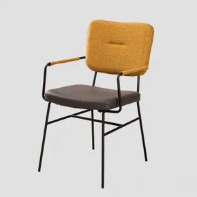 Set Van 2 Eetkamerstoelen Met Armleuningen, Gestoffeerd Staal Milih Mosterd - Donkergrijs - Sklum