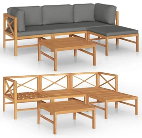 vidaXL 5-delige Loungeset met grijze kussens massief teakhout