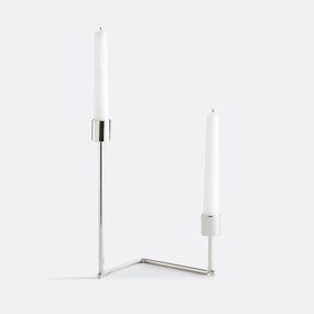 Dubbele kandelaar van verchroomd staal Alie