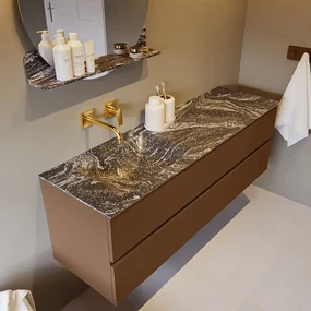 Mondiaz Vica DLux badmeubel 150cm rust 4 lades met wastafel lava links zonder kraangat