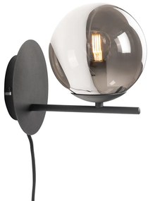 Art Deco wandlamp zwart en smoke glas - Flore