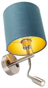 LED Wandlamp staal met leeslamp en kap velours 20/20/20 blauw Modern E27 rond Binnenverlichting Lamp