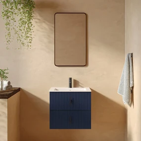 Muebles Marbella badmeubel ribbelfront 60cm marine blauw met witte wastafel met kraangat