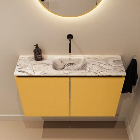 Mondiaz Ture DLux toiletmeubel 80cm ocher met wastafel glace midden zonder kraangat