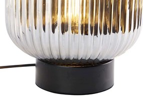 Art Deco tafellamp zwart met smoke glas - Karel Art Deco E27 rond Binnenverlichting Lamp