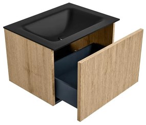 Mondiaz Kurve 60cm badmeubel oak met 1 lade en wastafel cloud midden zonder kraangat urban