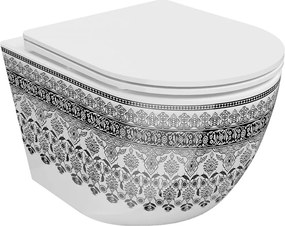 Mexen Lena WC pot Rimless met zacht sluitende slanke zitting, duroplast, wit/zwart patroon - 30224095
