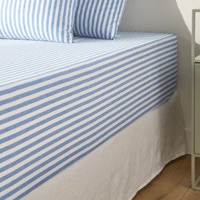 Hoeslaken katoen rand 30 cm, Soizic blauw