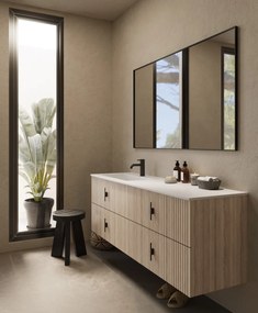 Muebles Avila badmeubel ribbelfront 160cm naturel eiken met wastafel links met kraangat