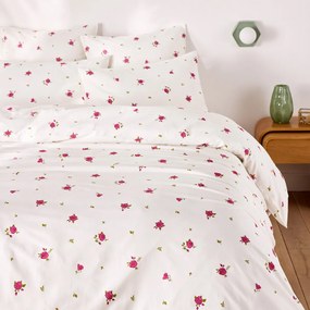 Beddengoedset van 30% gerecycled katoen, vierkant kussensloop, rozenprint, ROSAN