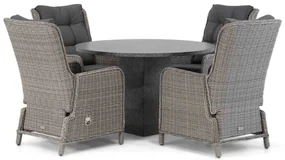 Tuinset Ronde Tuintafel 4 personen 120 cm Wicker Grijs  Garden Collections Kingston/Graniet