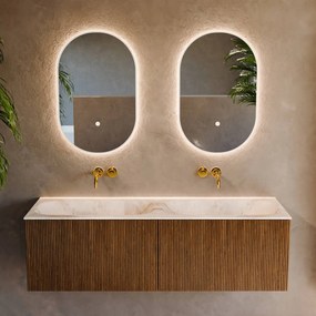 Mondiaz Kurve-dlux 140cm badmeubel dusk met 2 lades en wastafel stor small dubbel zonder kraangat frappe