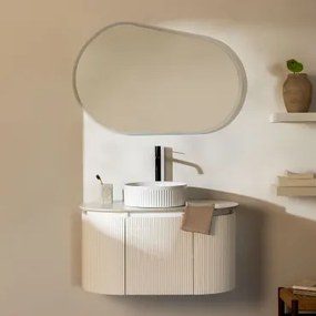 Carsone Hangend Badkamermeubelset Van Hout Wit & Zonder Extra Eenheid & Redondo Cerámica Blanco Rayas Ø36 Cm Sinqua & Ovaal Led En - Sklum