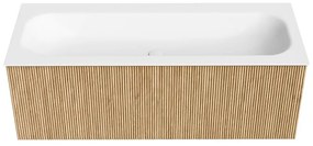 Mondiaz Kurve 120cm badmeubel oak met 1 lade en wastafel big large midden 2 kraangaten