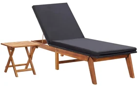 vidaXL Ligbed met tafel poly rattan en massief acaciahout