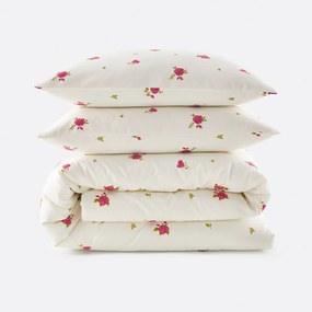 Beddengoedset van 30% gerecycled katoen, rechthoekige kussensloop, rozenprint, ROSAN