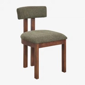 Set Van 4 Gestoffeerde Eetkamerstoelen Argider Donker Hout & Bouclé Legergroen - Sklum