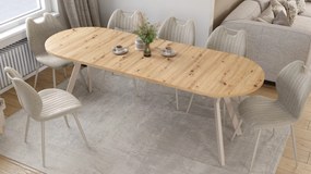 Mazzoni ALMO Artisan Eiken / kasjmier poten - OVALE UITSCHUIFTAFEL 140-240 cm VOOR 10-12 PERSONEN