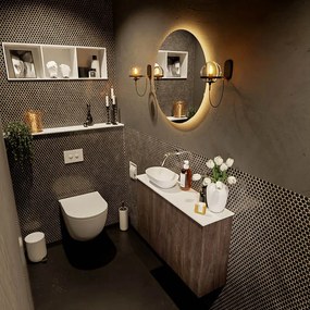 Mondiaz Fowy toiletmeubel 80cm dark brown met witte waskom links zonder kraangat