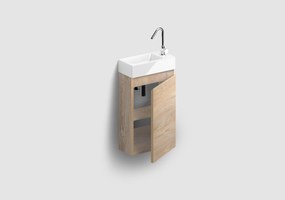 Clou InBe eiken toiletmeubel met keramische fontein wit glans en toiletkraan chroom