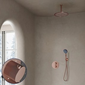 Saniclear Copper Stripes inbouw regendouche rond met 20cm hoofddouche, plafondarm en 3 standen handdouche geborsteld koper