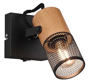 Industriële Spot / Opbouwspot / Plafondspot zwart met hout - Manon Industriele / Industrie / Industrial E14 rond Binnenverlichting Lamp