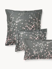 Katoenensatijnen kussenhoes Sakura met bloemenprint